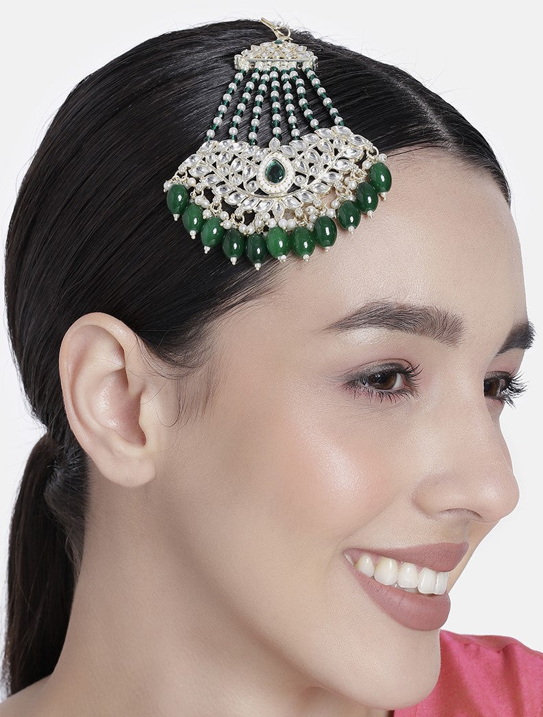 LAIDA Gold-Plated Artficial Stones-Studded Jhumar Passa Head Jewellery