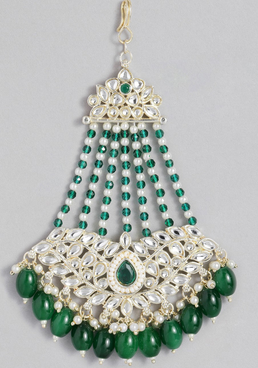 LAIDA Gold-Plated Artficial Stones-Studded Jhumar Passa Head Jewellery