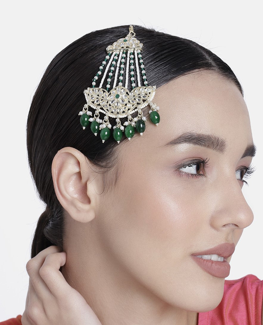Zeenat Artificial Stones-Studded Green Jhoomar Passa