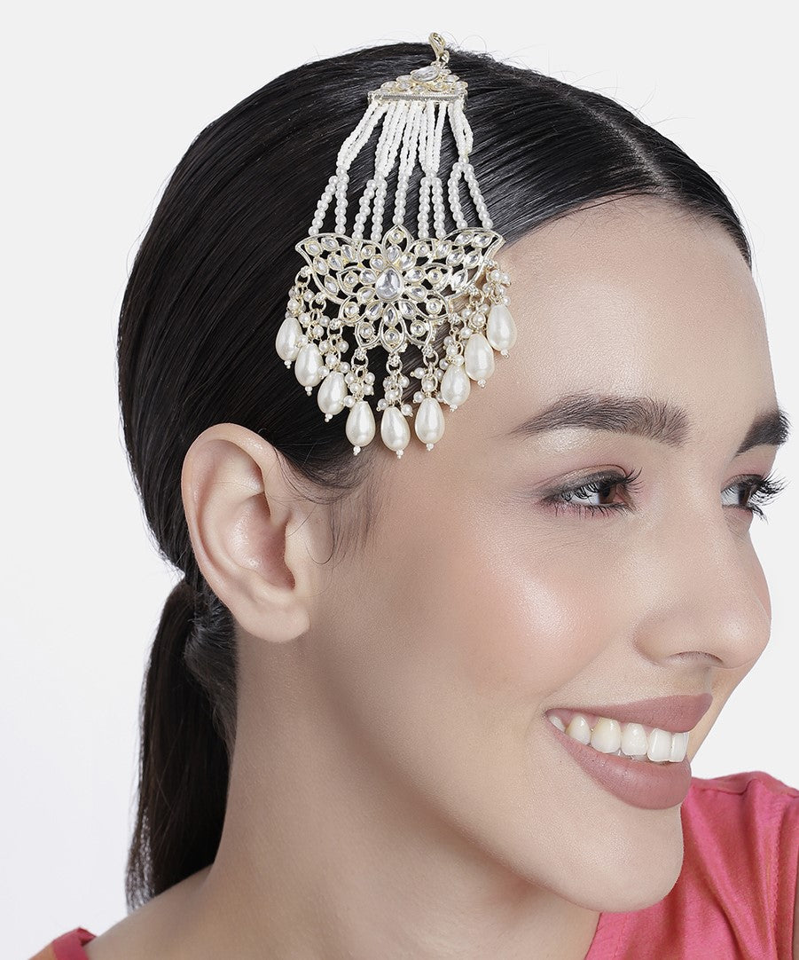 LAIDA Gold-Plated Pearls-Studded Jhumar Passa Head Jewellery