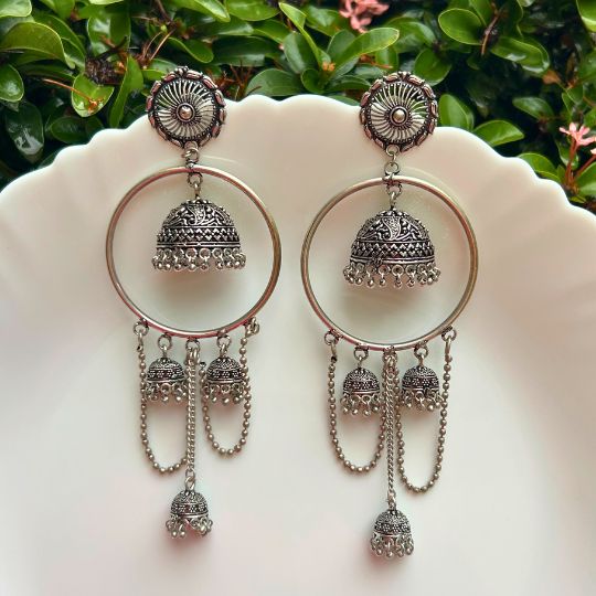 Silver-Plated Oxidised Classic Drop Earrings