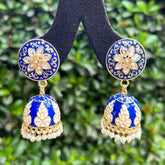 Blue & Gold-Plated Meenakari Dome Shaped Jhumkas