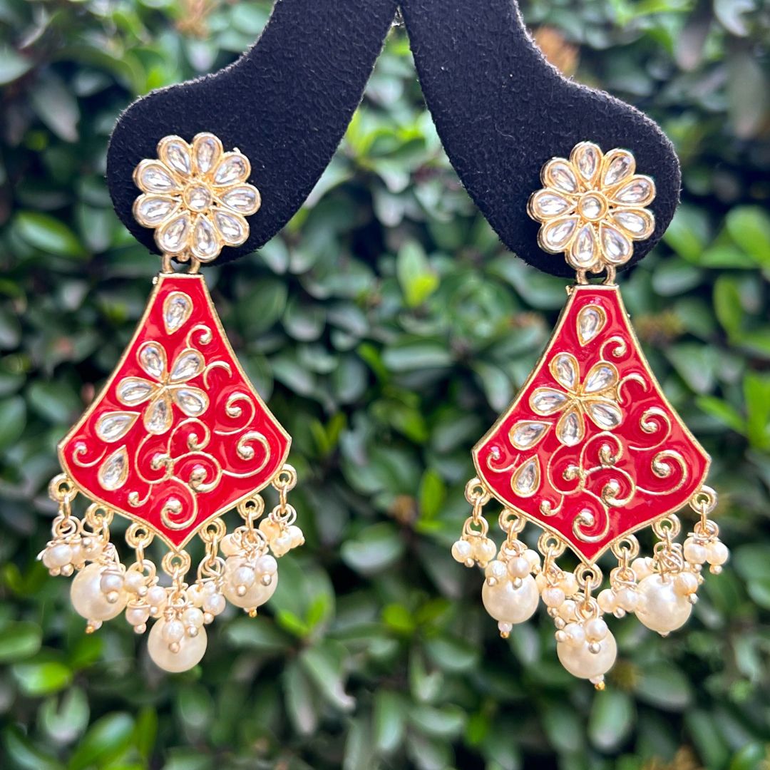 Gold-Plated & Red Classic Drop Earrings