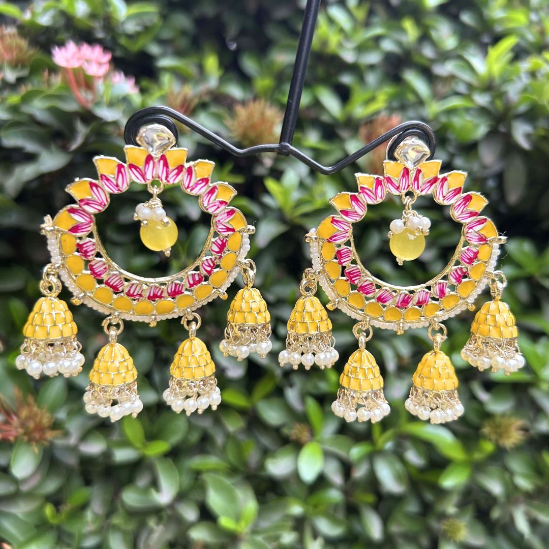 Yellow & Red Contemporary Drop Earrings