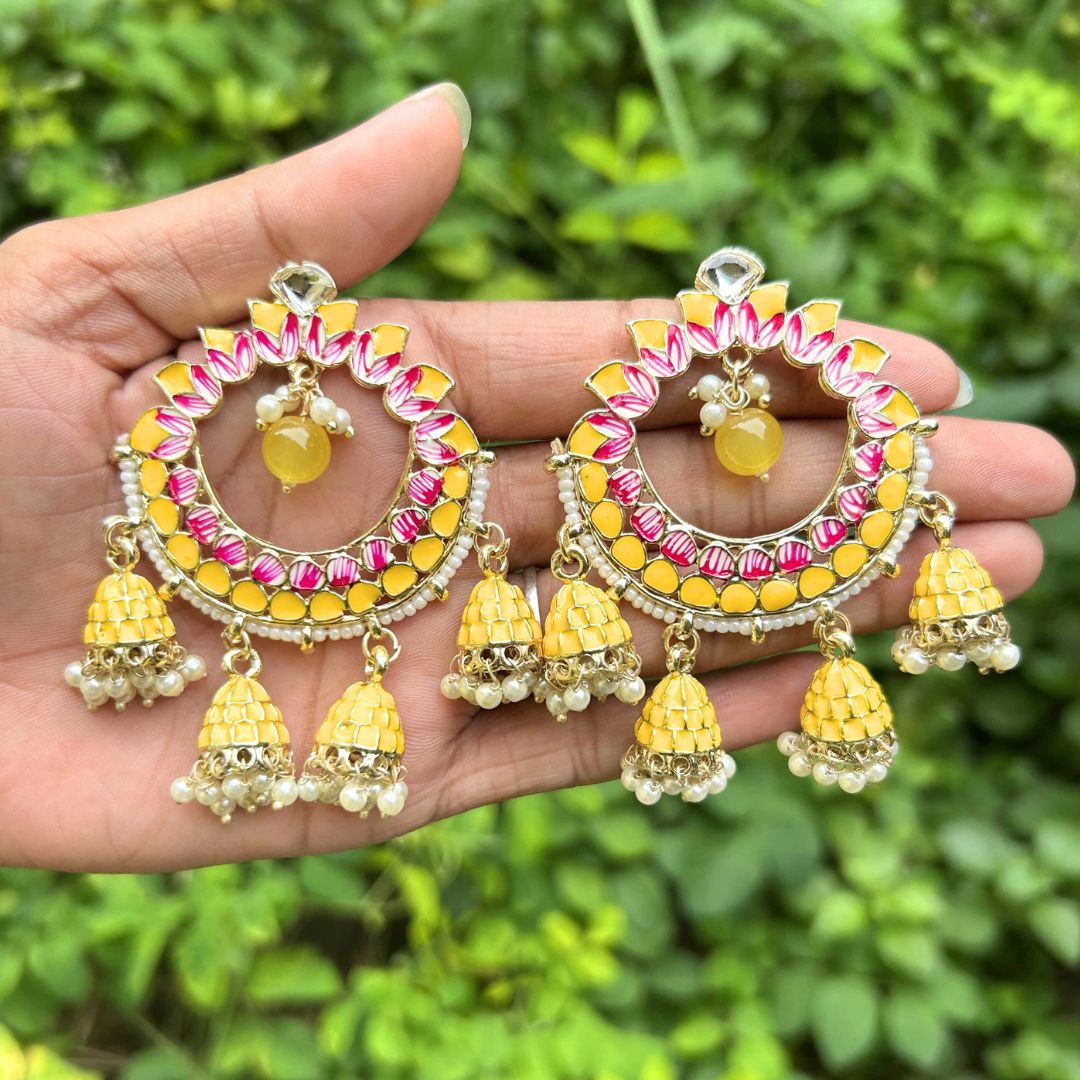 Yellow & Red Contemporary Drop Earrings