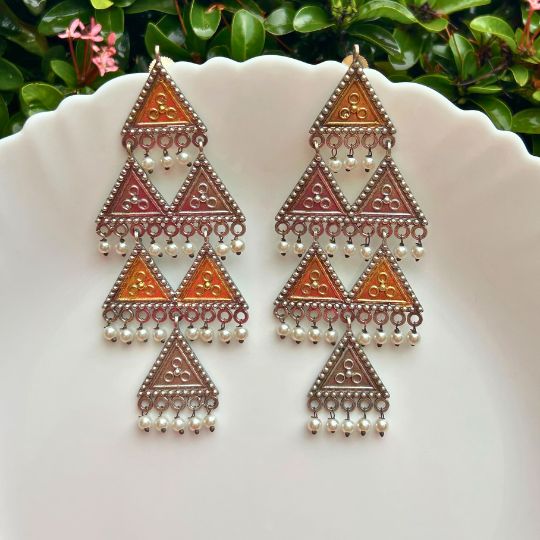 Dual-tone Silver Oxidised Earrings