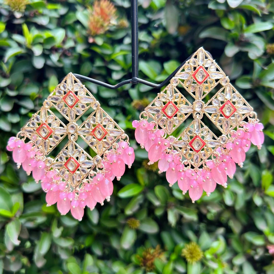 Pink & Gold-Toned Contemporary Drop Earrings