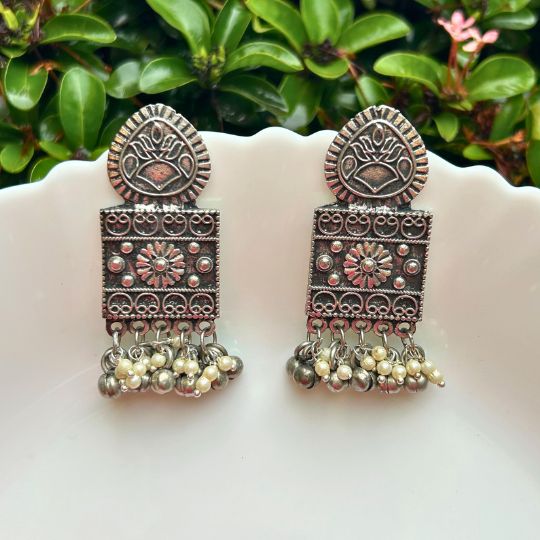 Silver-Toned Spherical Jhumkas Earrings