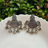 Silver-Plated Oxidised Contemporary Drop Earrings