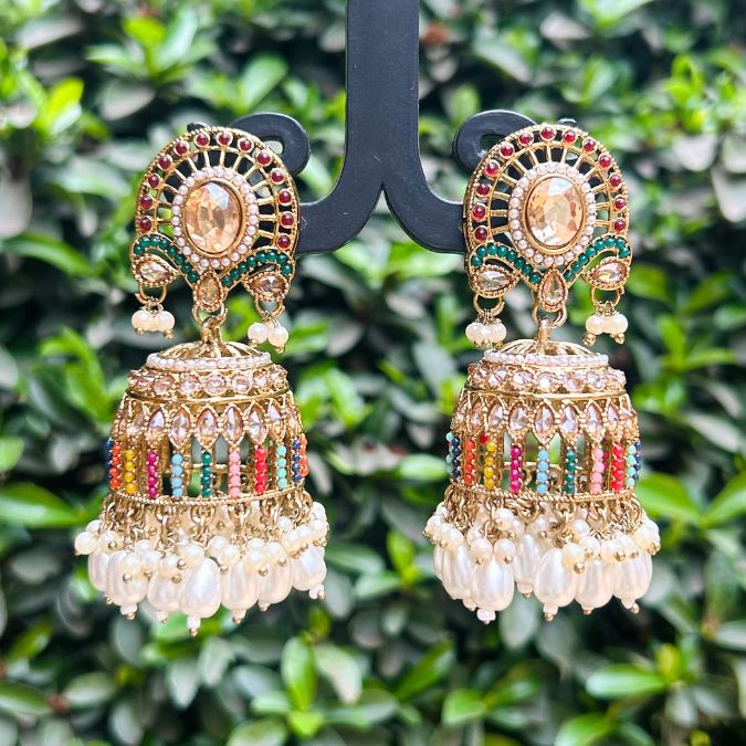 Mehndi Plating Multicolor Jhumka