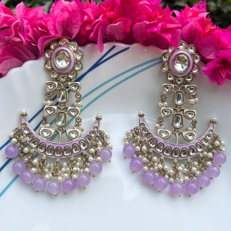 Vinita Purple Chandbali Earrings
