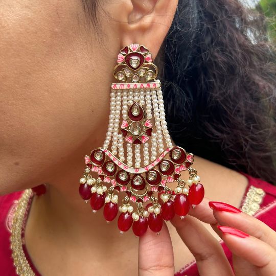 Jodha maroon Jhoomar Earrings