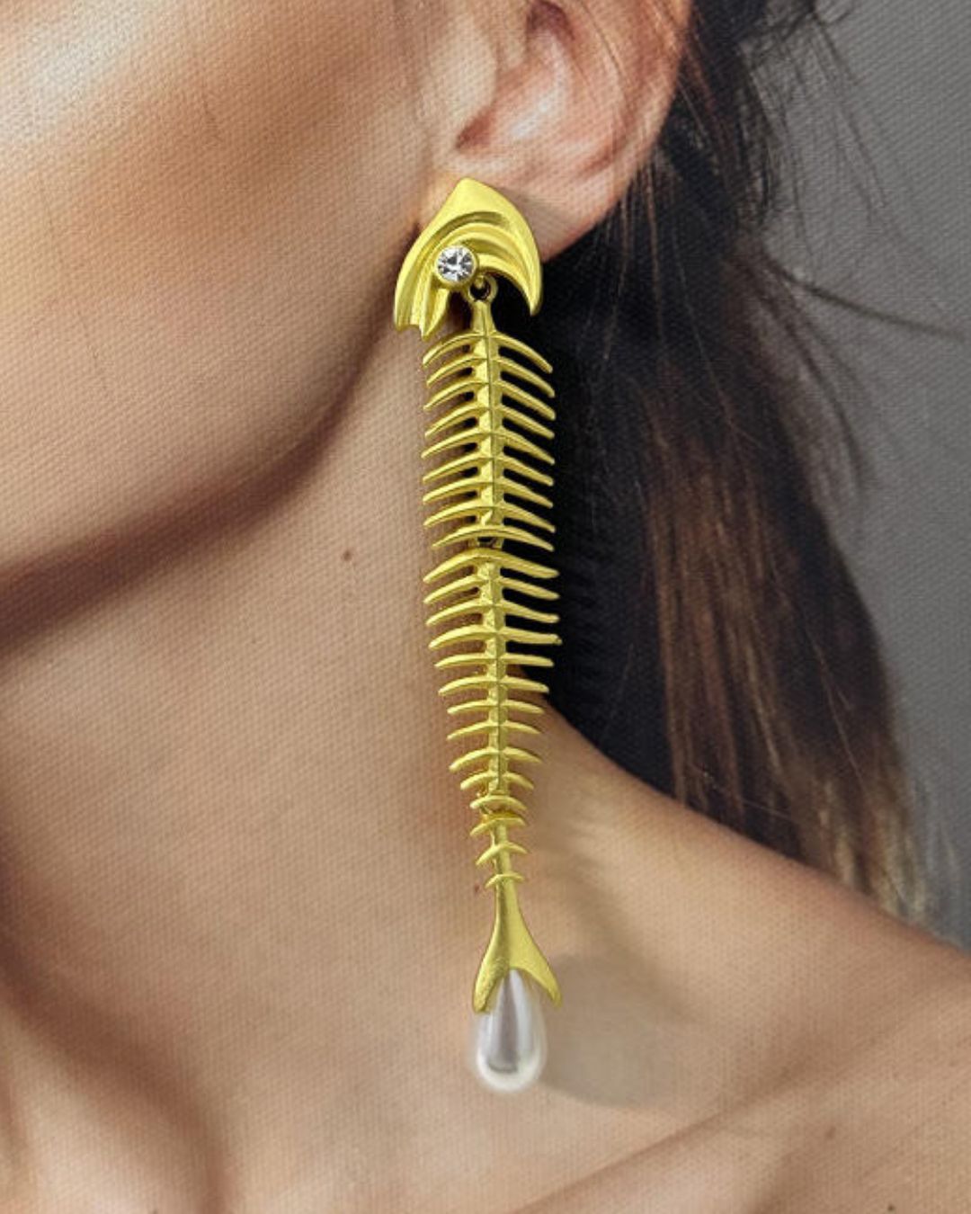 Golden Fish Pearl Drop Earrings