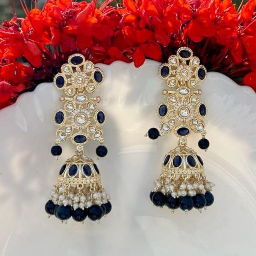 Urvi Navy Blue Jhumkas