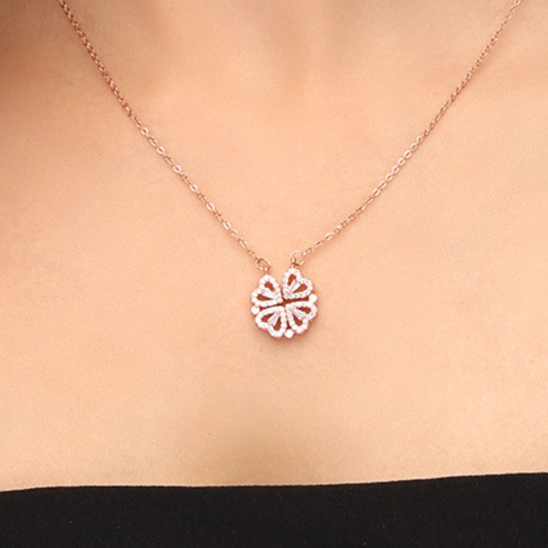 Laida Women Rose Gold-Plated & White AD-Stone Studded Openable-Shaped Pendant With Chain