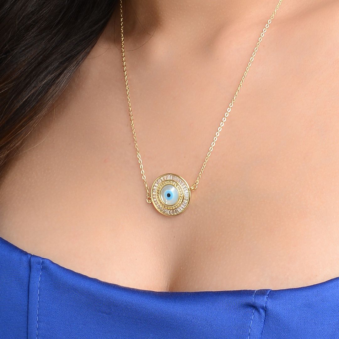 Gold Plated American Diamond Polki Evil Eye Pendant