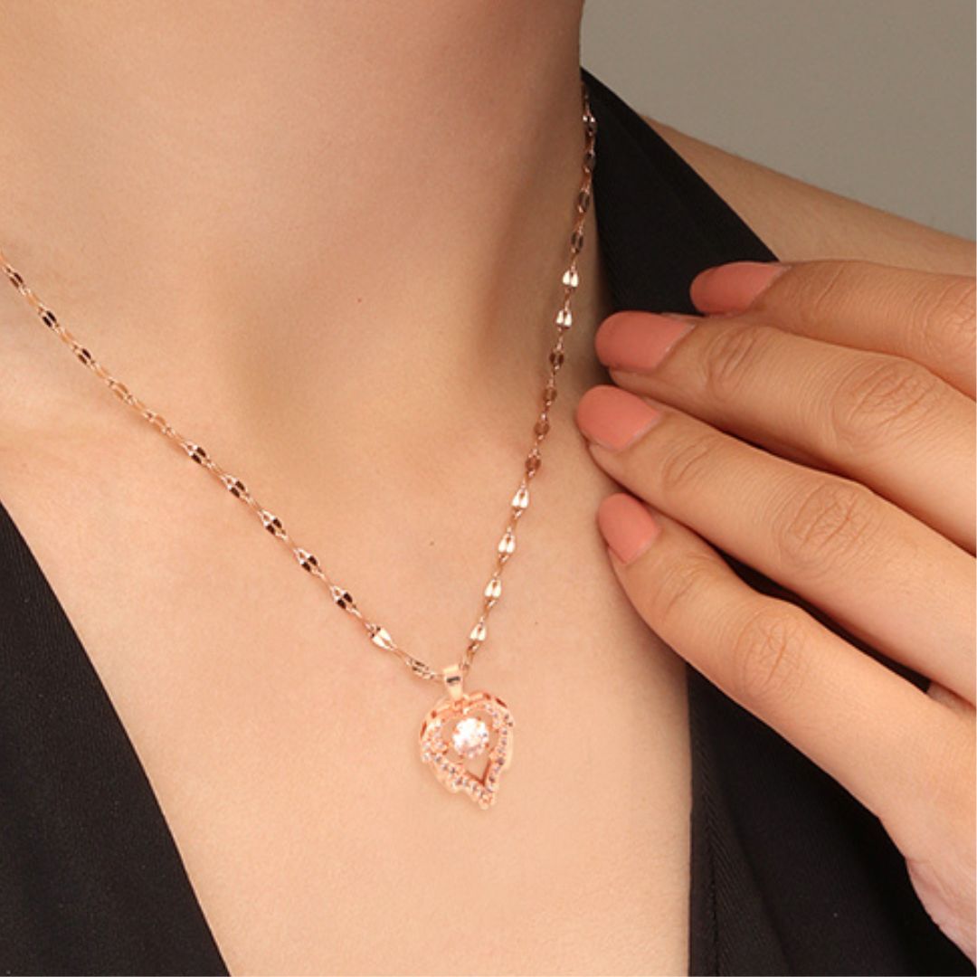 LAIDA Women Rose Gold-Plated & White AD-Studded heart Pendant With Chain