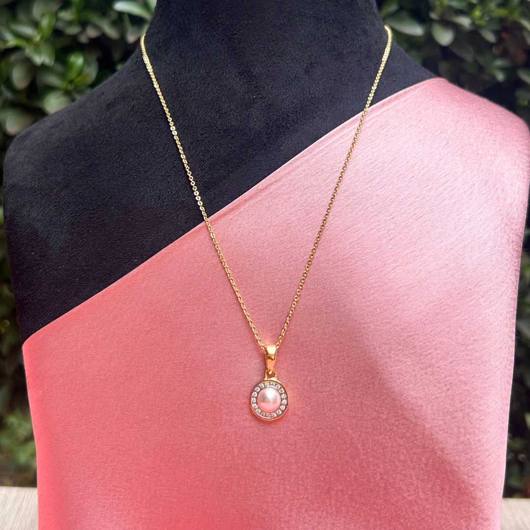 18K Gold Plated Pearl American Diamond Pendant Set