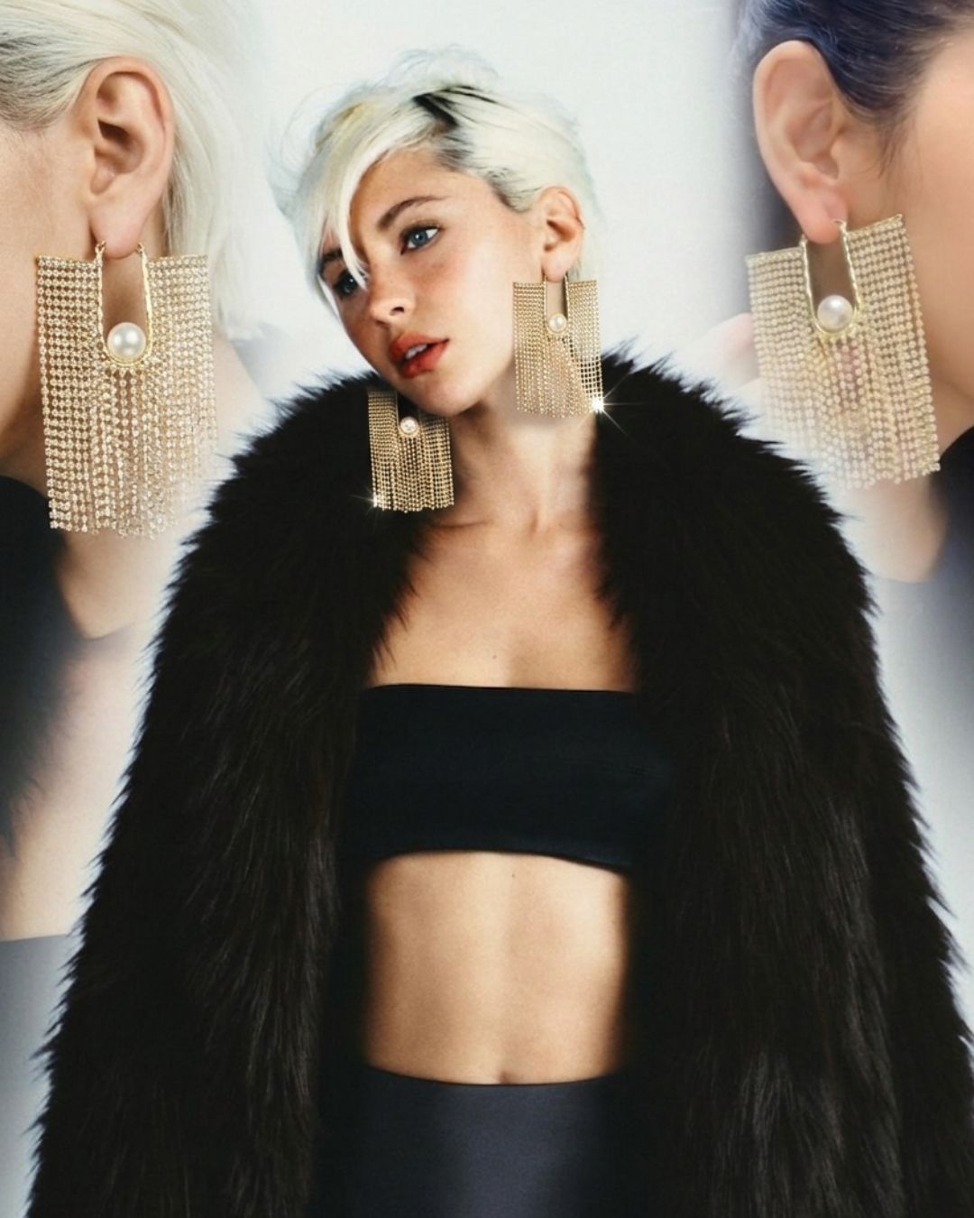 Golden Tassel Rhinestone Drop Earrings