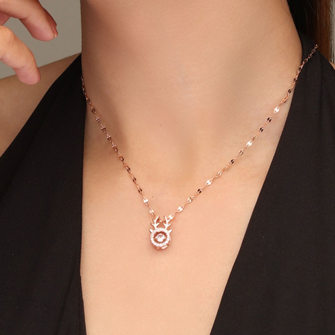 Laida Women Rose Gold-Plated & White AD Studded Pendant With Chain