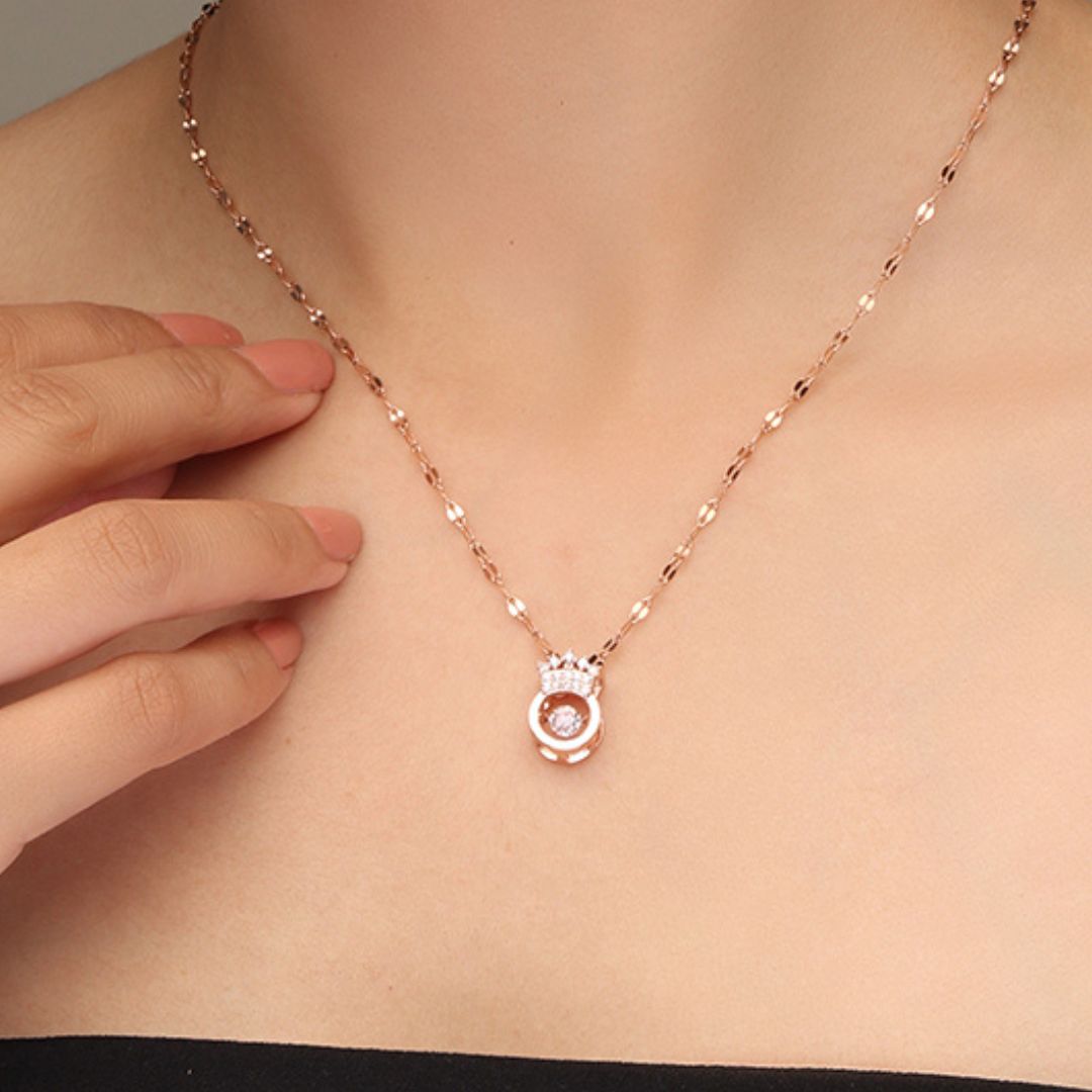 LAIDA Women Rose Gold-Plated & White AD Studded crown pendant with chain