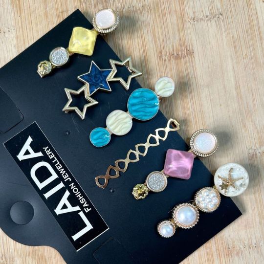 Laida Women Gold-Toned & Pink Set of 6 Embellished Alligator Hair Clip