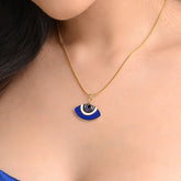Gold Plated Blue Evil Eye Adjustable Pendant