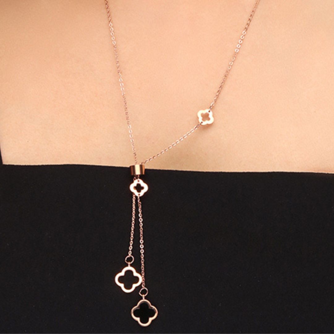 Laida Women Rose Gold-Plated & Black AD Studded Pendant With Chain