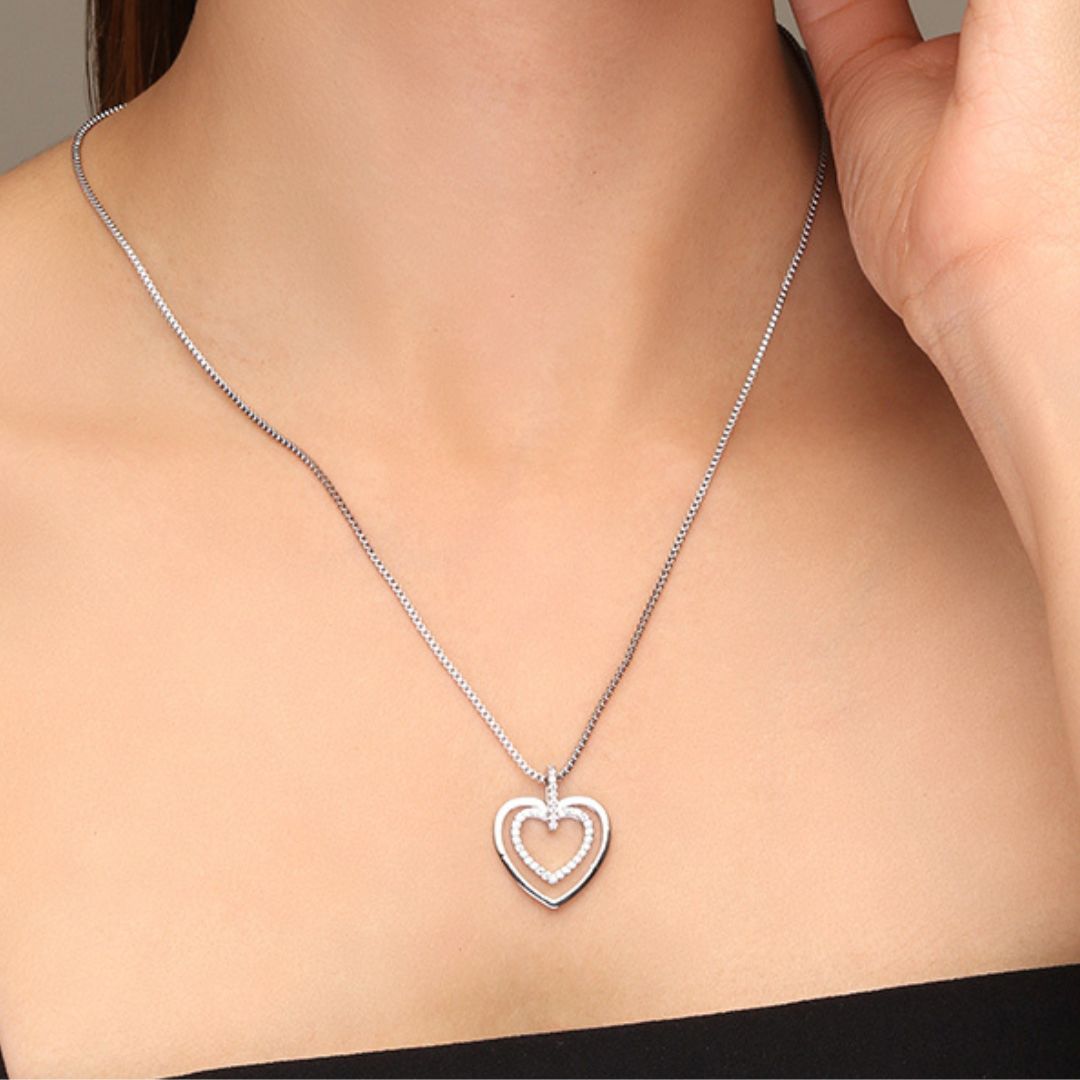 Gemstone Heart Shape Pendant With Chain LAIDA Women Silver