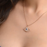 Rose Gold Blue Evil Eye Lashes Pendant