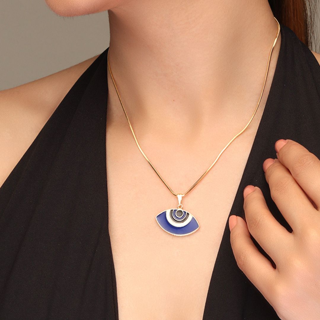 Gold Plated Oval Blue Evil Eye Pendant