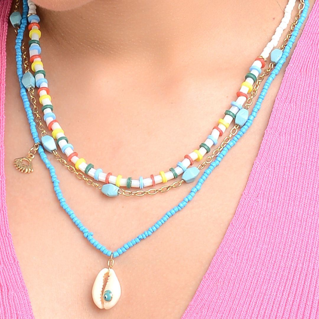 Blue Shell Multi Layer Long Pendant Chain