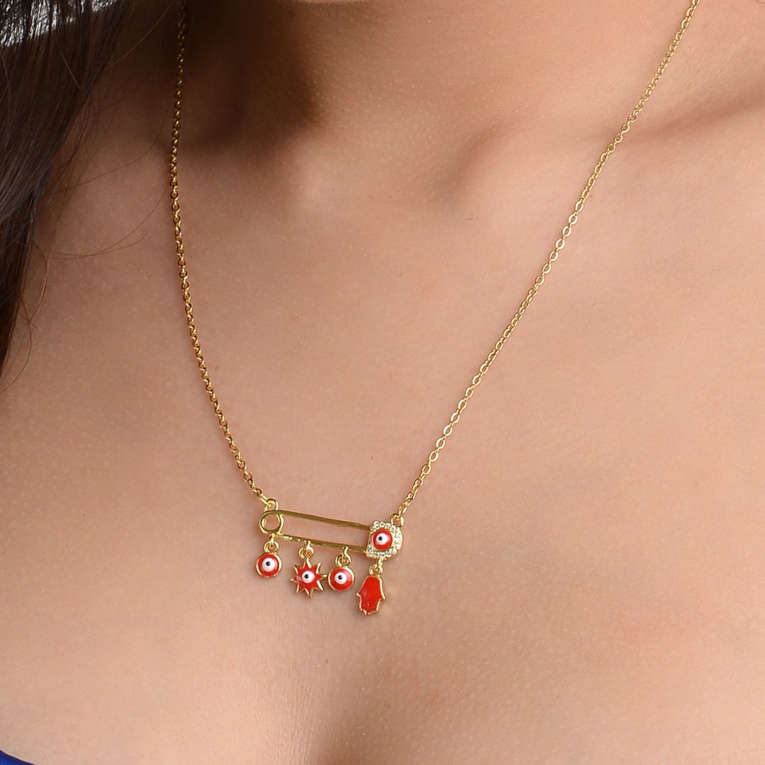 Safety Pin Hamsa Charm Pendant