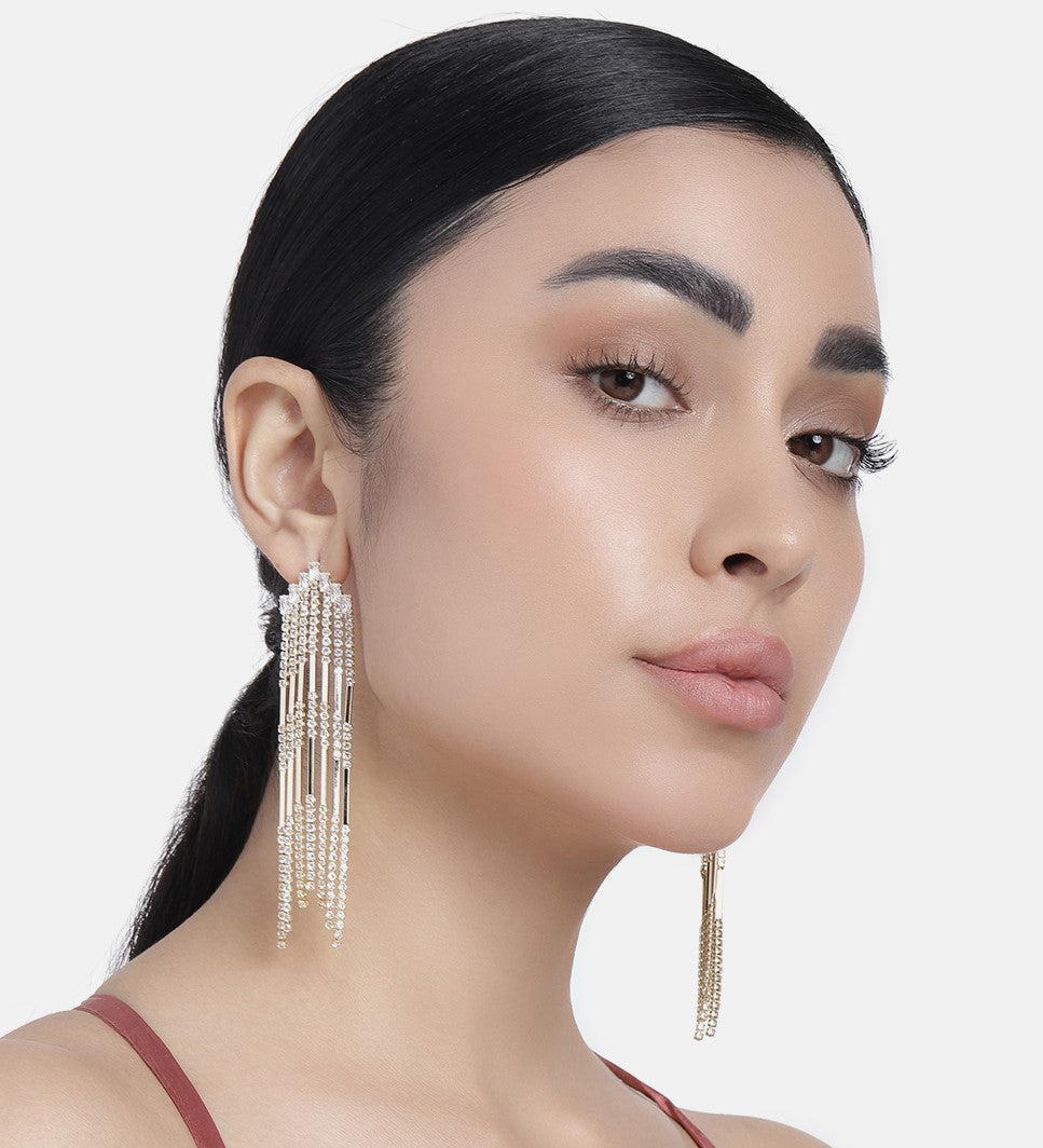 Gold-Plated AD-Studded Classic Drop Earrings