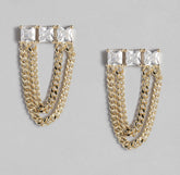 Gold-Plated AD-Studded Teardrop Shaped Drop Earrings