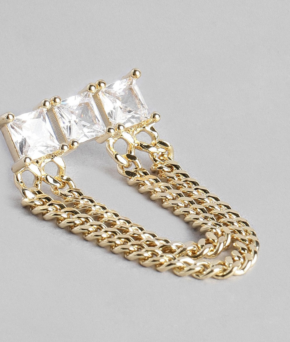 Gold-Plated AD-Studded Teardrop Shaped Drop Earrings