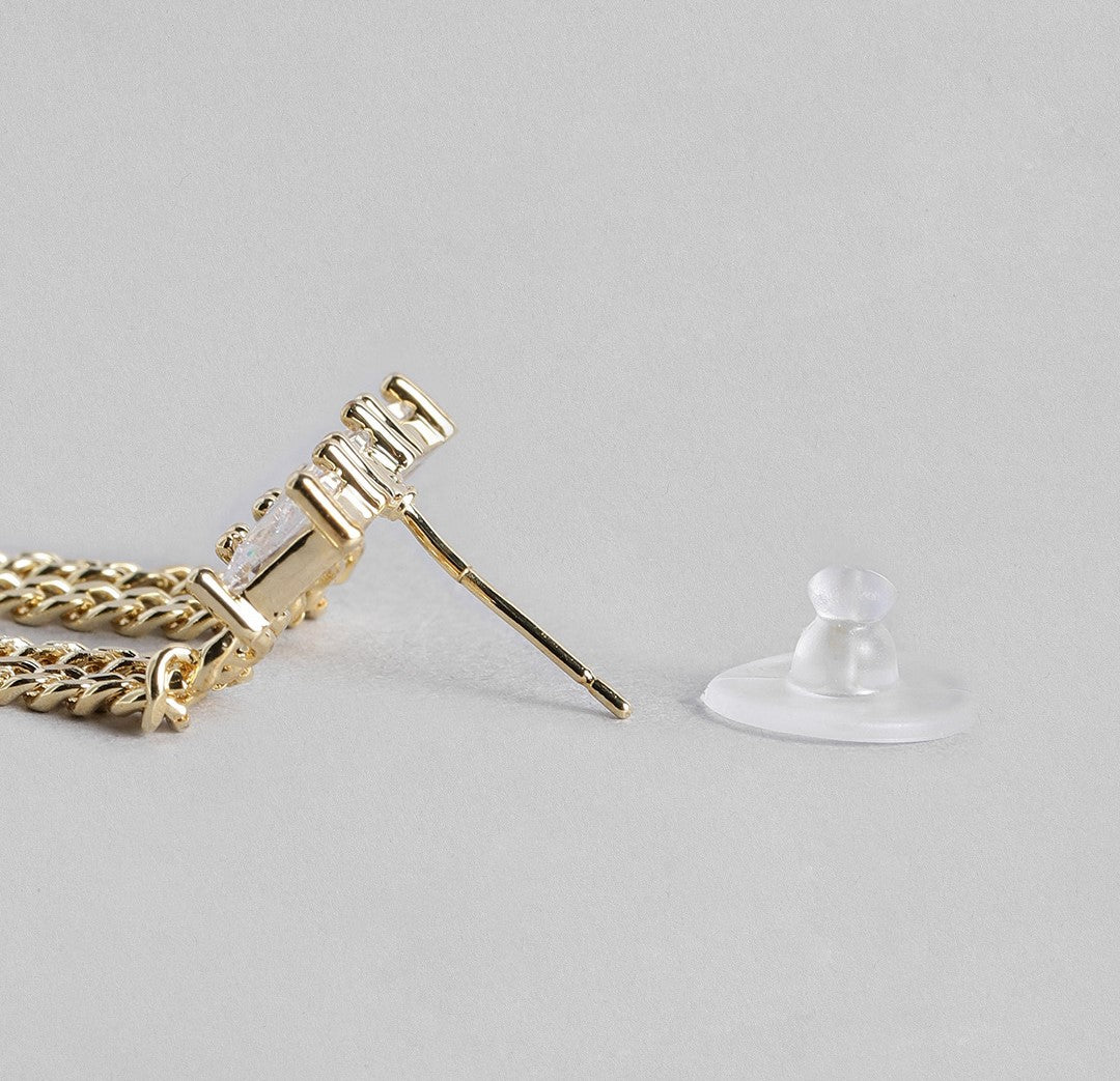 Gold-Plated AD-Studded Teardrop Shaped Drop Earrings