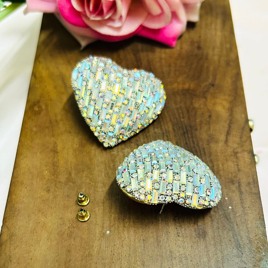 Bling Blogger Silver Rainbow Heart Earrings - Big