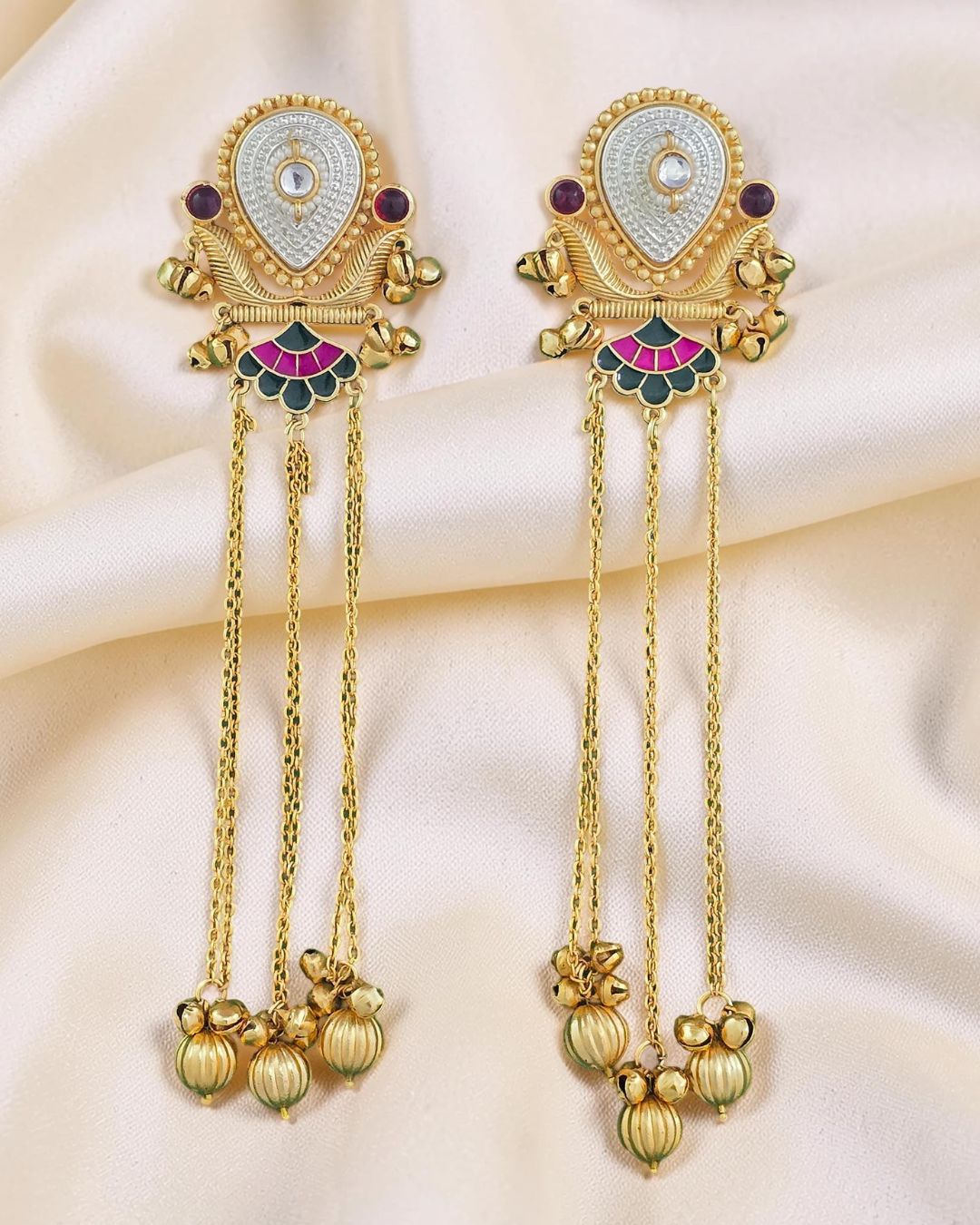 Rukhsar Red Stone Jhoomar Kashmiri Earrings