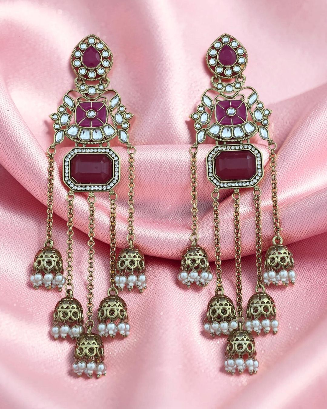 Gulabi Noor Jhoomar Kashmiri Earrings