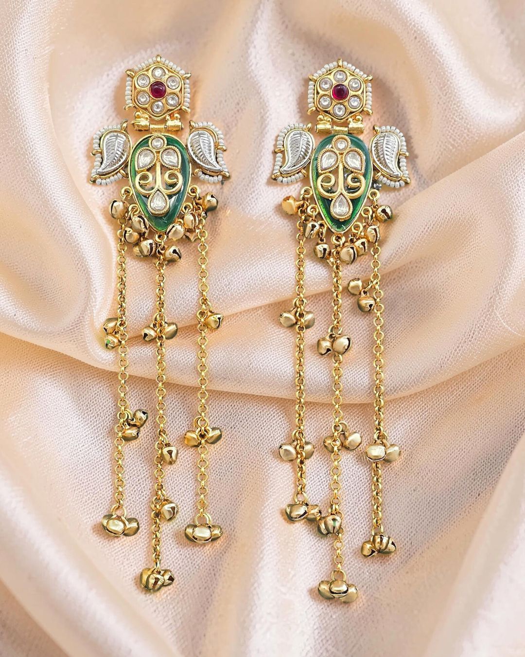Nagma Green Ghungroo Kashmiri Earrings