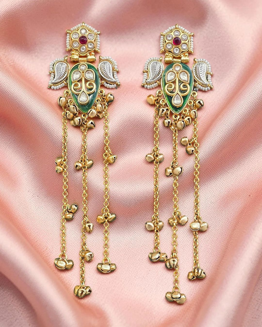 Nagma Green Ghungroo Kashmiri Earrings