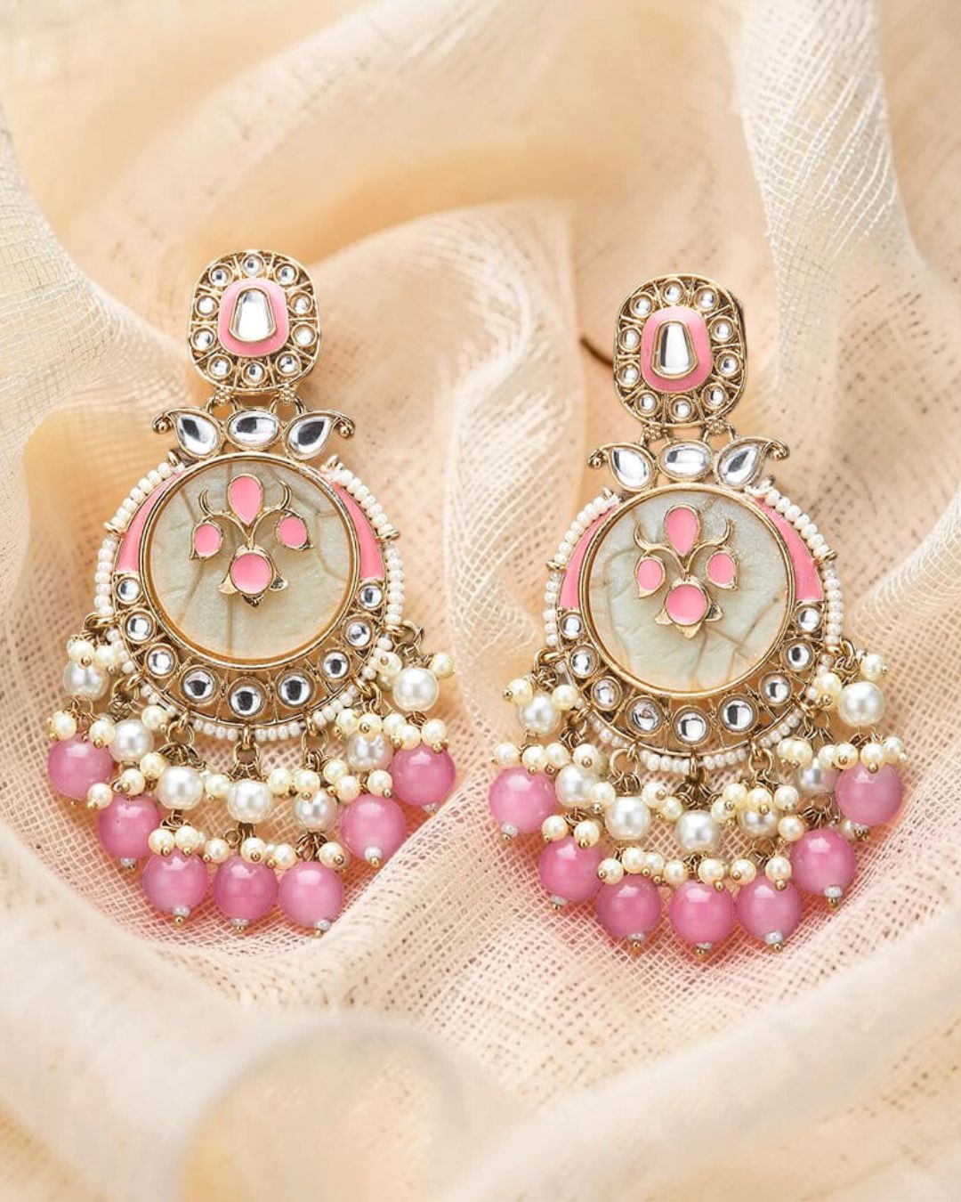 Ishani Pink Designer Chandbalis Earrings