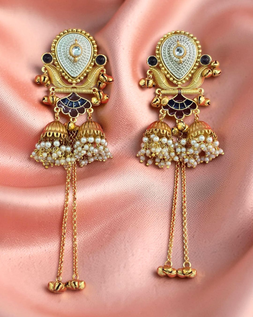 Rukhsar Blue Stone Jhoomar Kashmiri Earrings