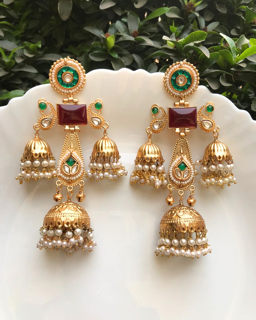 Gauhar Red Jhoomar Kashmiri Earrings