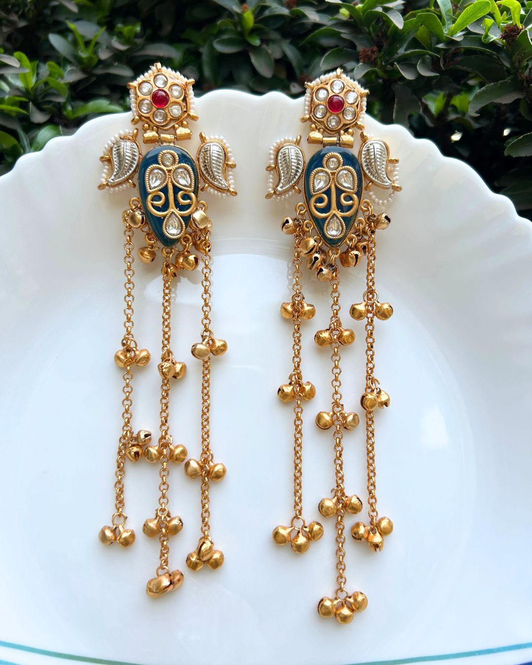 Nagma Blue Ghungroo Kashmiri Earrings