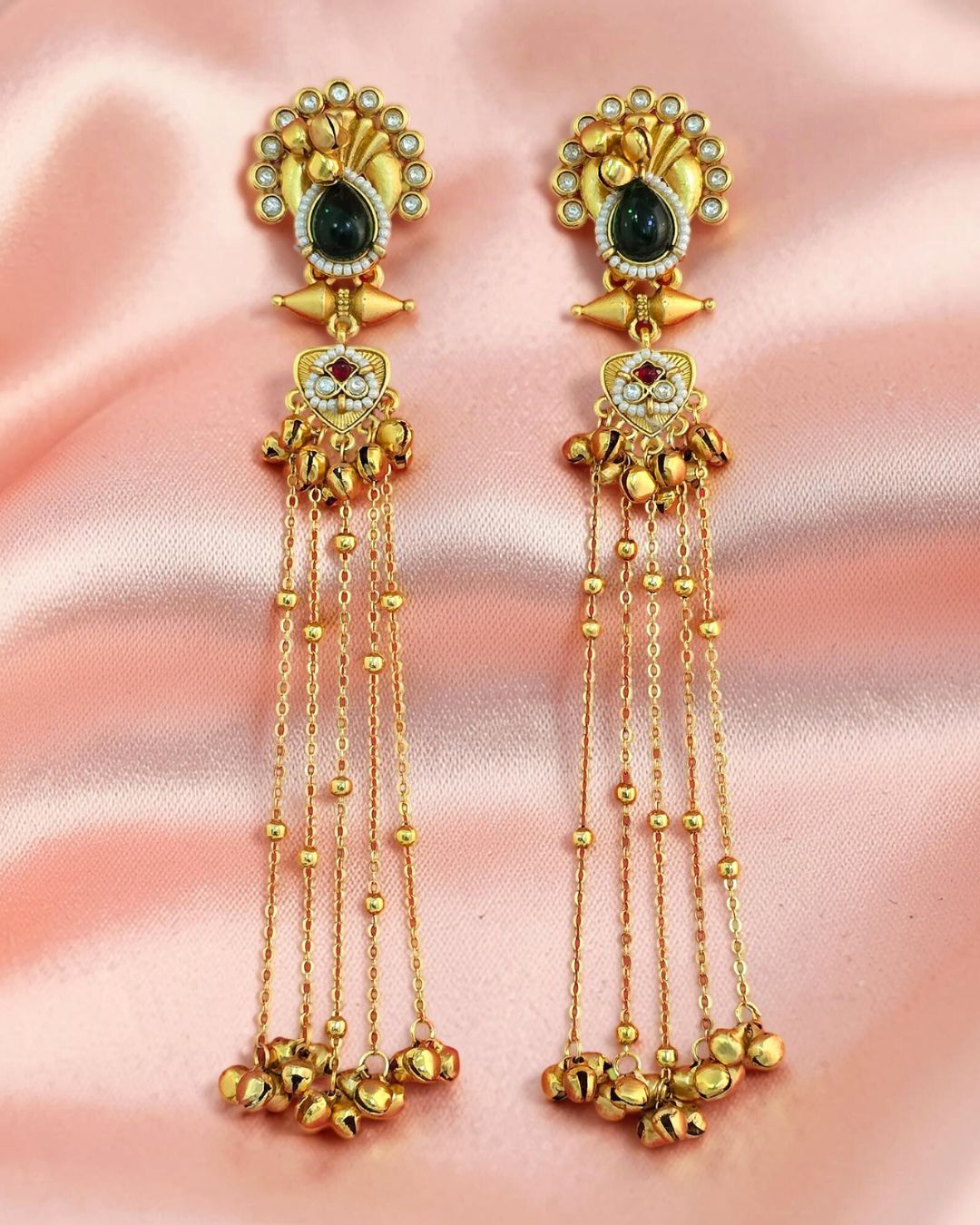 Fatima Green Ghungroo Kashmiri Earrings