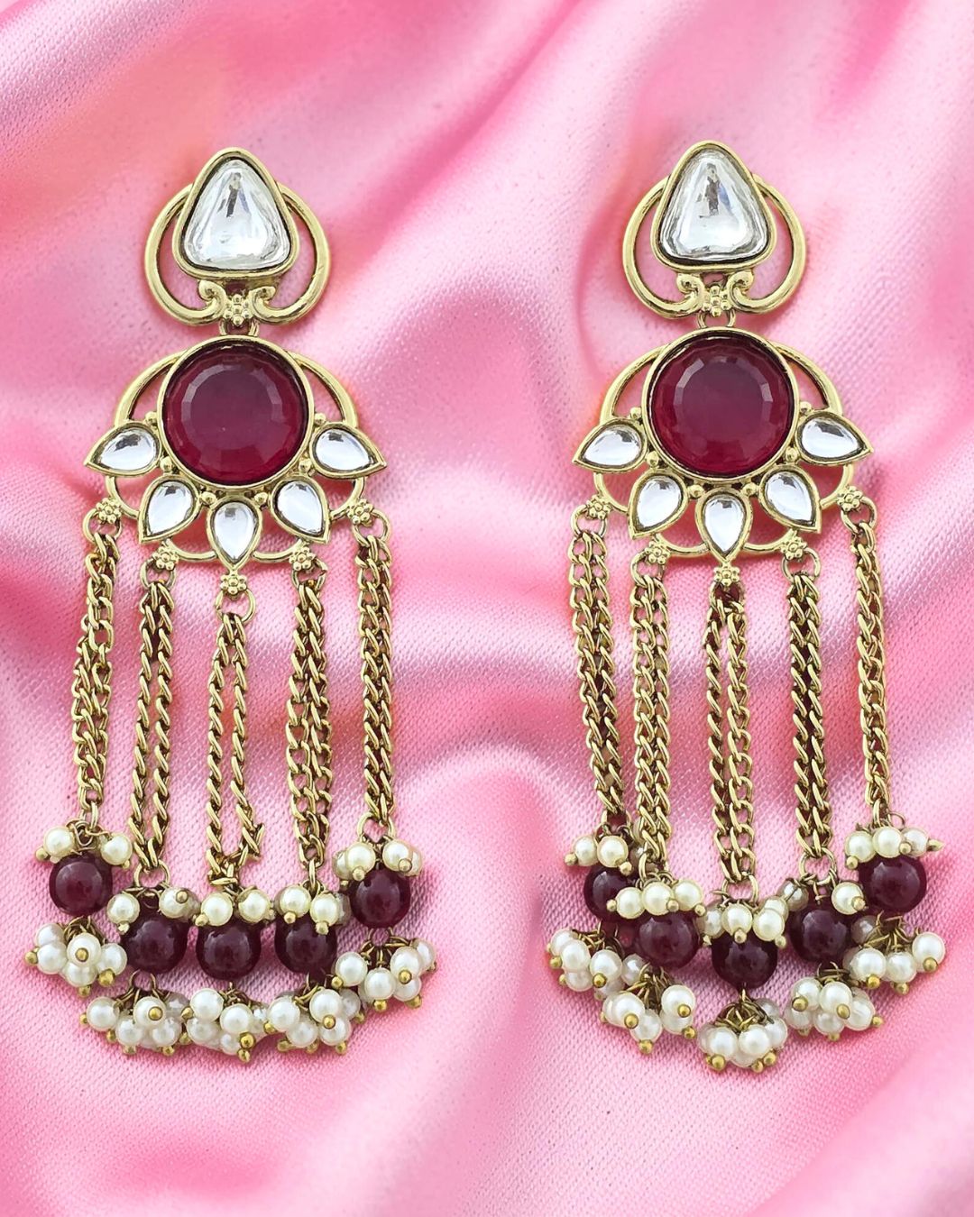 Noorza Red Pearl Kashmiri Earrings
