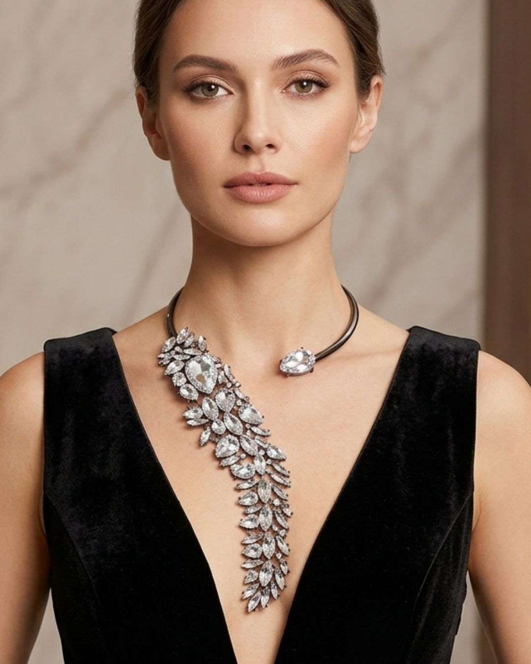 Silver Crystal Drop Statement Necklace