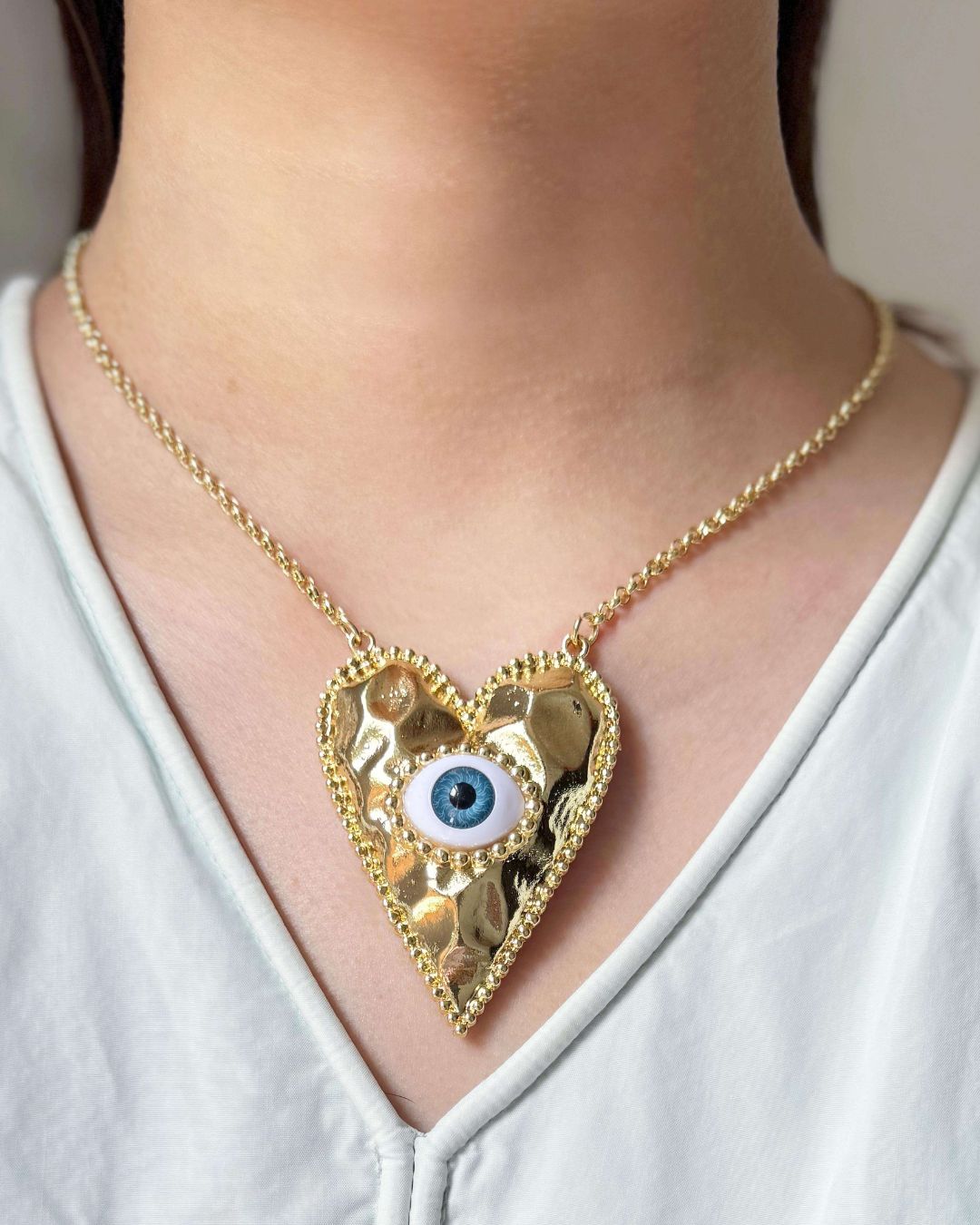 Love Heart Evil Eye Charm Pendant Necklace
